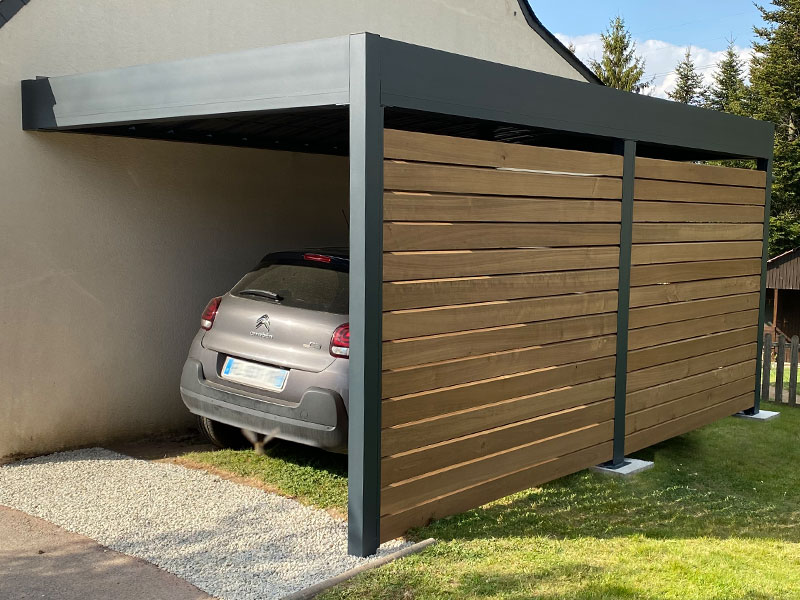 Carport alu simple lames bois - Garage panneaux sandwich, carport