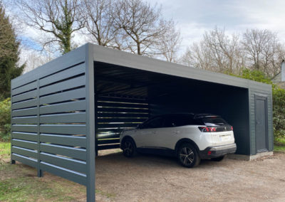 GardenKuB Double carport alu avec abri de jardin